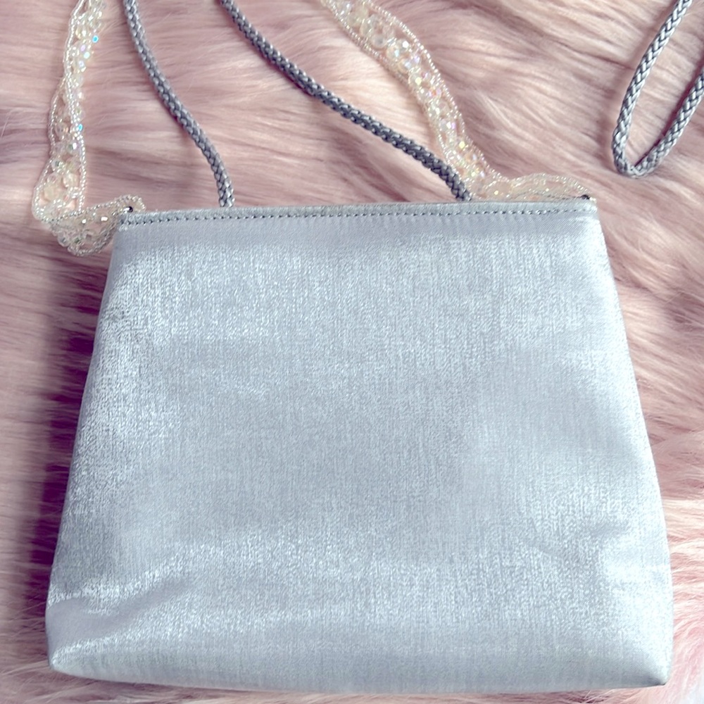Silver Satin Evening Bag Clutch Shoulder Bag Handbag Mini Bag NWT - Picture 2 of 10